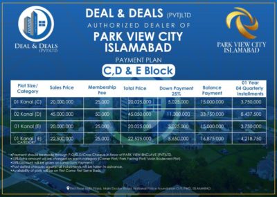 park view city islamabad payment C, D & E Block