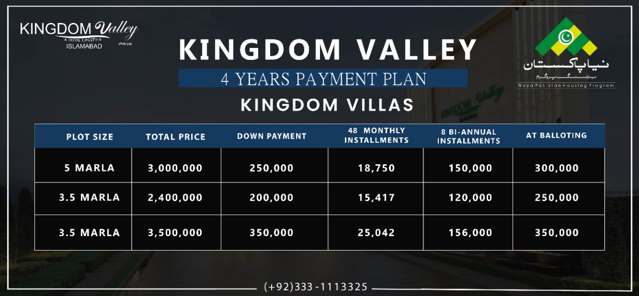 Kingdom Valley Kingdom Villas Payment Plan: 