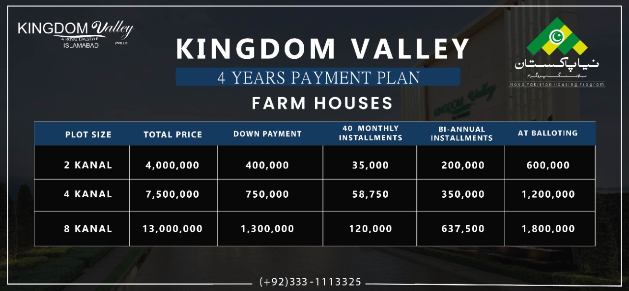 Kingdom Valley Farmhouses Payment Plan: