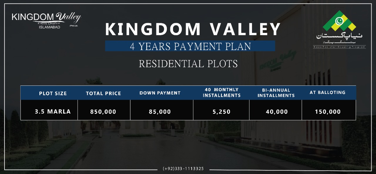 Kingdom Valley 3.5 Marla Residential Plots: